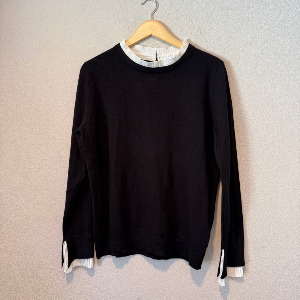 Siani Milano Black Layered Look Sweater Pleated White Trim Cuffs RN 163742
